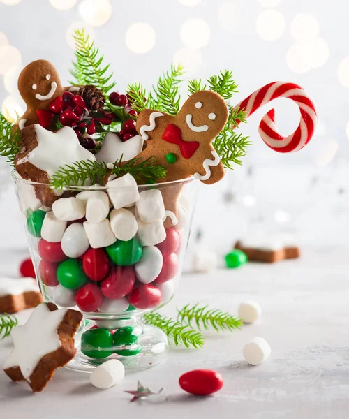 Biscotti Natalizi Caramelle Dolci Marshmallow Vetro Idea Perfetta Regali Decorazioni — Foto Stock