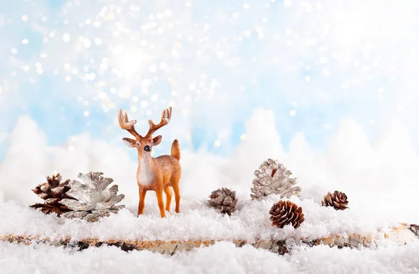 Concept Van Vakantie Van Kerstmis Met Herten Pine Cone — Stockfoto