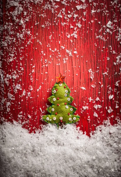 Árbol Navidad Sobre Fondo Rojo Madera —  Fotos de Stock