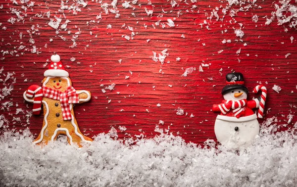 Concetto Natale Con Pupazzo Neve Uomo Pan Zenzero Uno Sfondo — Foto Stock