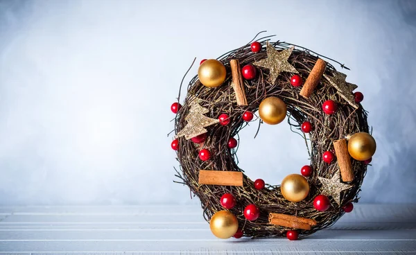 Rustic Christmas wreath with decorations