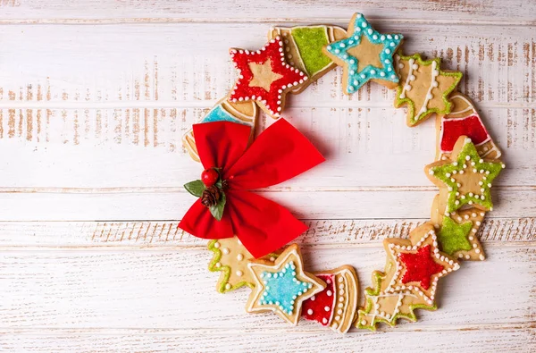 Рождественские Печенья Деревянном Фоне — стоковое фото