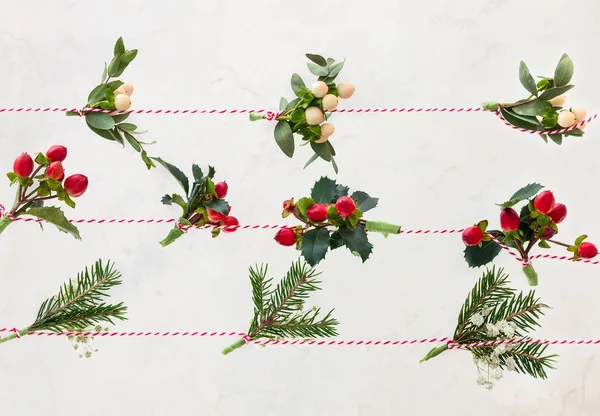 Weihnachtsgirlanden Aus Frischen Blumen Blättern Beeren Und Tannenzweigen — Stockfoto