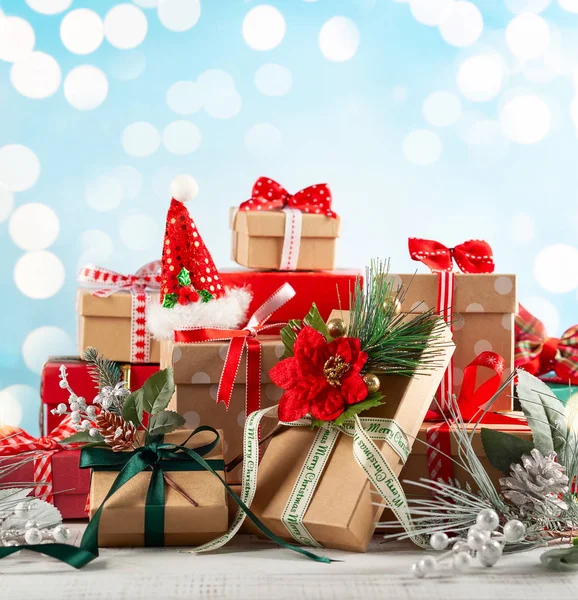 Fondo Navidad Año Nuevo Con Cajas Regalo Festivas Concepto Navideño —  Fotos de Stock