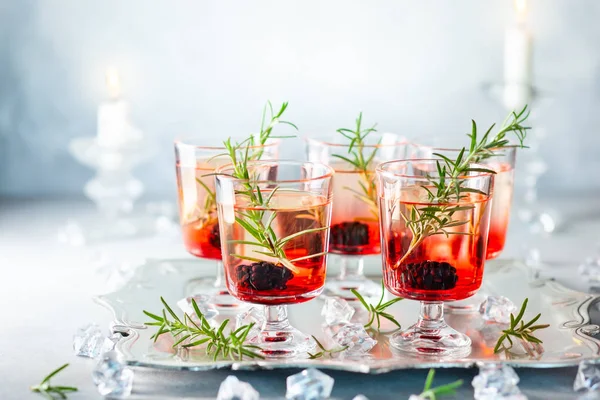 Winter Berry Cocktails Made Blackberry Liqueur Gin Christmas New Year — Stock Photo, Image
