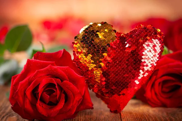 Belle Rose Rosse Cuore Vacanze Concetto Festivo San Valentino Festa — Foto Stock