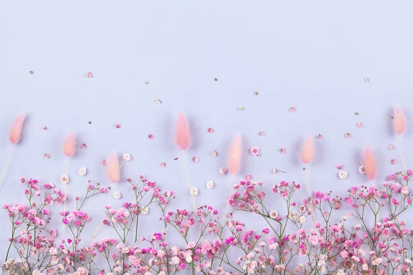 Άνοιξη Floral Σύνθεση Φτιαγμένη Από Φρέσκα Ροζ Λουλούδια Ελαφρύ Παστέλ — Φωτογραφία Αρχείου