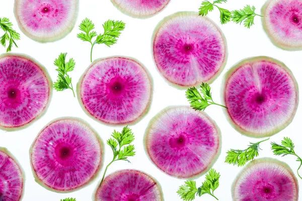 Rebanadas Delgadas Verduras Frescas Sobre Fondo Blanco —  Fotos de Stock