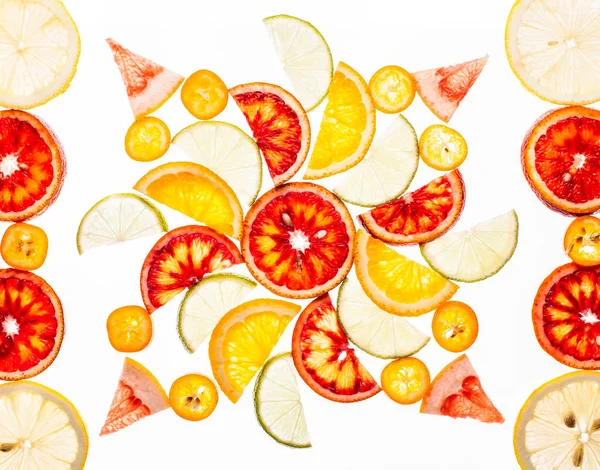 Bakgrund Olika Citrusfrukter Vita — Stockfoto