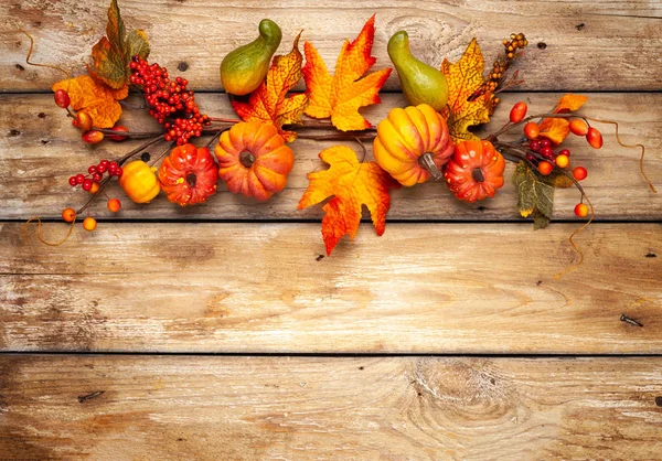 さびの上にカボチャ、ベリーや葉からお祝いの秋の装飾 — ストック写真