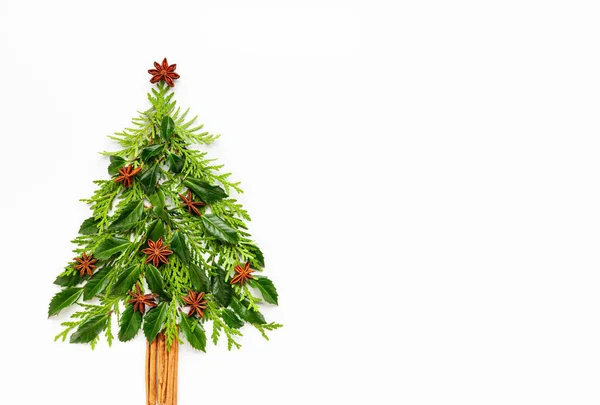 크리스마스 구성은 배경에두하 가문비나무 향신료가 크리스마스 모양이다 크리스마스 카드에 텍스트를 — 스톡 사진