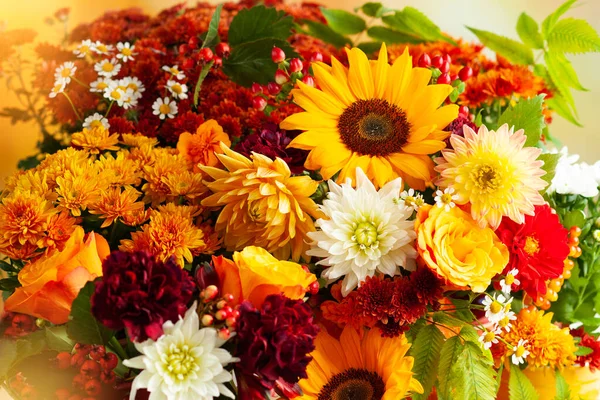 Background Assorted Autumn Flowers Concept Fall Festive Decoration — Stock Photo, Image