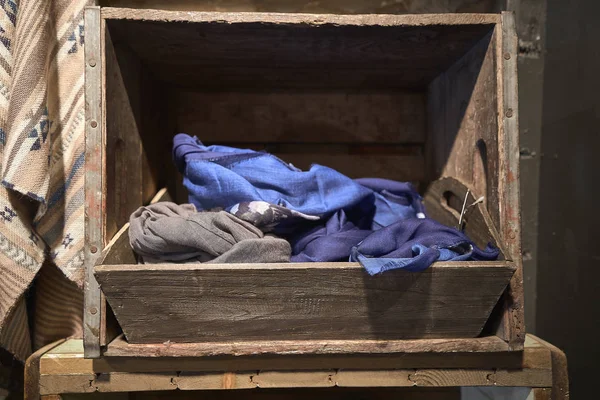 blue handkerchief in a wooden box