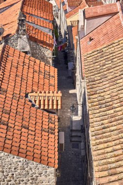 Panorama Dubrovnik Eski Şehir çatıları. Avrupa, Hırvatistan