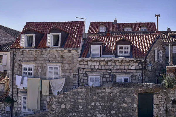 Panorama Dubrovnik Eski Şehir çatıları. Avrupa, Hırvatistan
