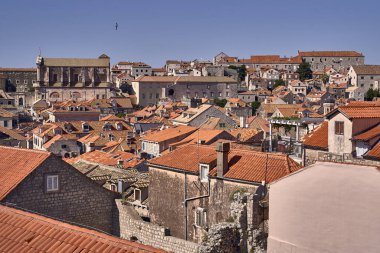 Panorama Dubrovnik Eski Şehir çatıları. Avrupa, Hırvatistan