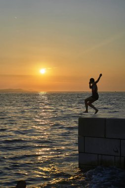 Zadar'ın Gün Batımında siluet. Hırvatistan. Avrupa