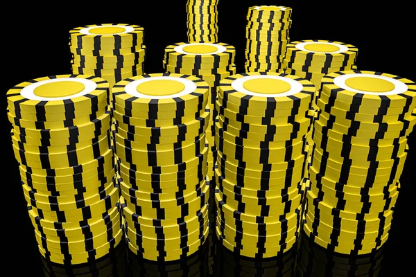 Ilustración 3d. Chips de casino. Concepto de casino en línea. Fondo negro aislado . — Foto de Stock