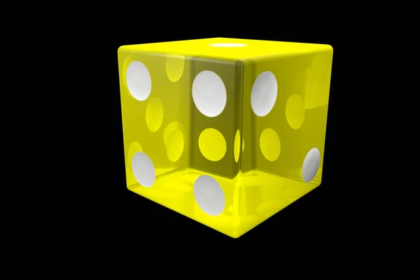 3d render yellow Casino Dice . Poker Cubes Isolated on black Background. — Stock Photo, Image