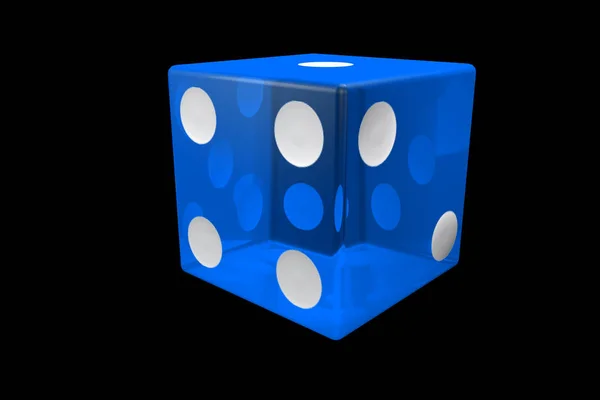 3D-rendering blå Kasino Tärning. Poker kuber isolerade på svart bakgrund. — Stockfoto