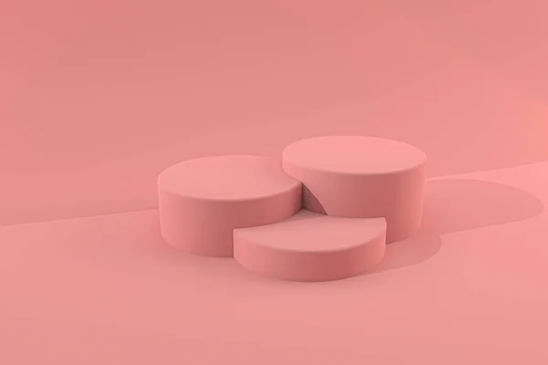 Kırmızı ve altın rengi, soyut pembe arka planda podyum. 3d illüstrasyon