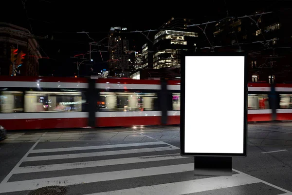 Blanco Reclame Model Straat Affiche Billboard Stad Nachts Achtergrond — Stockfoto