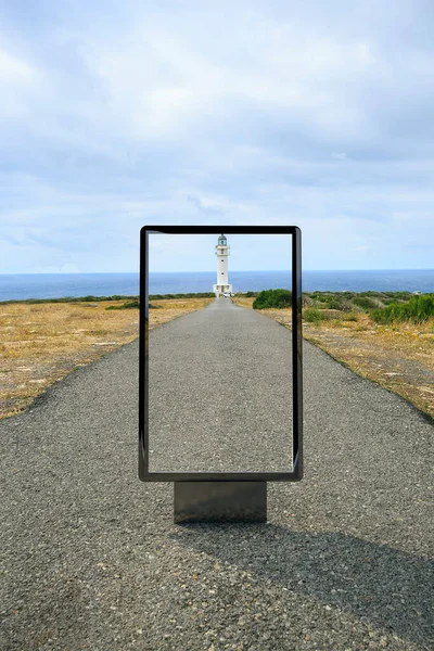 Poster Billboard Weg Naar Een Vuurtoren Blanco Reclamebord Mockup Straat — Stockfoto