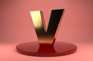 Altın Harf V büyük harf duvar kağıdı. 3D görüntüleme. 3d illüstratör.