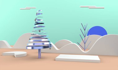 3D Noel kartpostal manzarası. Mutlu Noeller. 3B illüstrasyon