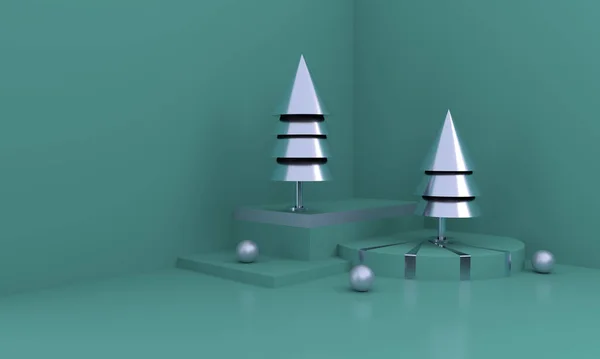 圣诞快乐明信片 圣诞金树 3D渲染 3D插图 — 图库照片