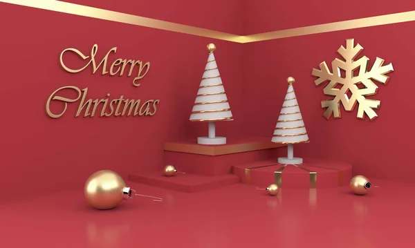 Mutlu Noel kartpostalları. Noel altın ağacı. 3 boyutlu görüntüleme. 3B illüstrasyon