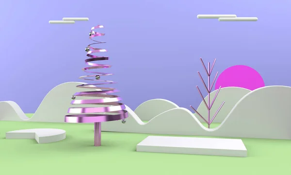 3Dクリスマスポストカードの風景メリークリスマスのコンセプト 3Dイラスト — ストック写真
