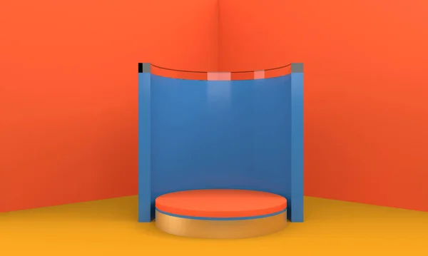 抽象蓝色构图中的Podium 3D渲染 3D插图 — 图库照片