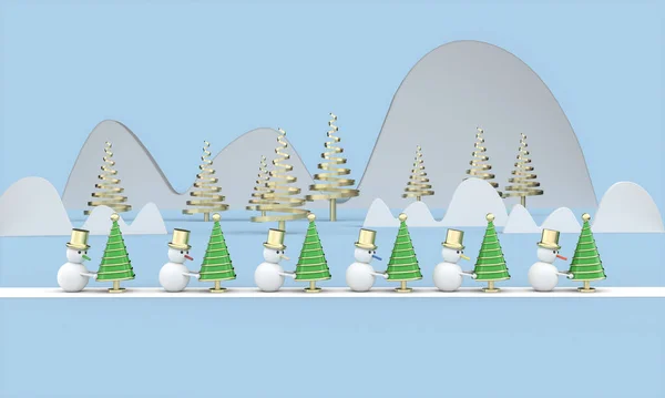 Christmas Postcard Wallpaper Snowman Merry Christmas Concept Illustration Rendering — Stock Photo, Image