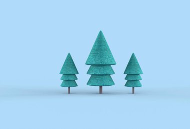 Noel ağacı minimalist duvar kağıdı. 3D görüntüleme. 3 boyutlu illüstrasyon. Mutlu Noeller.