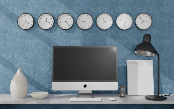 Workspace Home Desktop Computer Rendering Mockup Modern Technology Concept — 스톡 사진