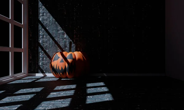 Illustrazione Della Decorazione Halloween Del Salotto Rendering Scena Notturna — Foto Stock