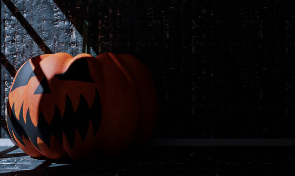 3D illustration of living room Halloween decoration. 3D rendering . Night scene