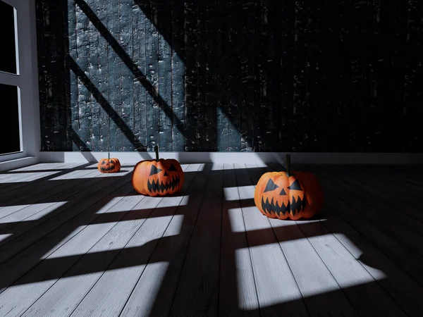 Illustrazione Della Decorazione Halloween Del Salotto Rendering Scena Notturna — Foto Stock