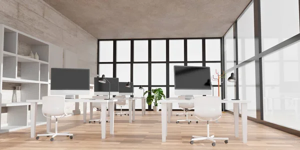 Modern Kantoor Met Computermodellen Zwart Scherm Illustratie — Stockfoto