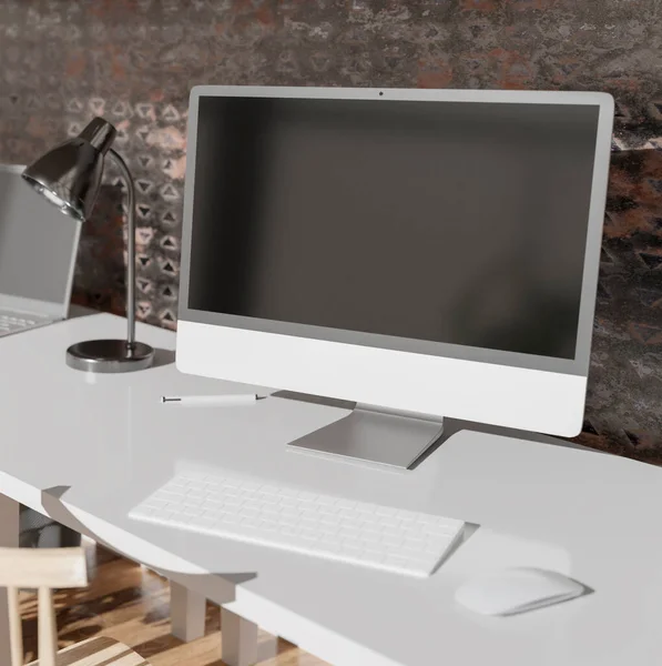 Modernes Büro Mit Computer Attrappe Schwarzer Bildschirm Illustration — Stockfoto