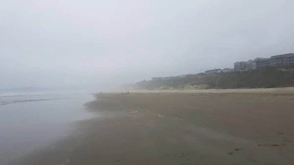 Sabbia Bagnata Acqua Spiaggia Sulla Costa Newport Oregon — Foto Stock