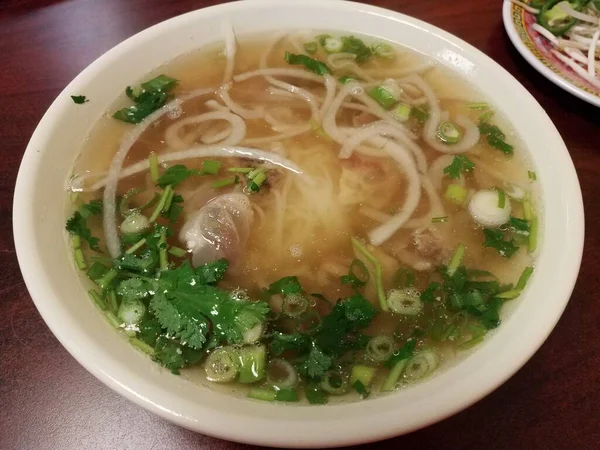 Tazón Caldo Sopa Vietnamita Con Cebolla Fideos — Foto de Stock