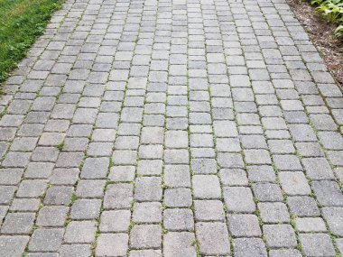 Gri taş karelerden yapılmış taş bir patika ya da yürüyüş yolu