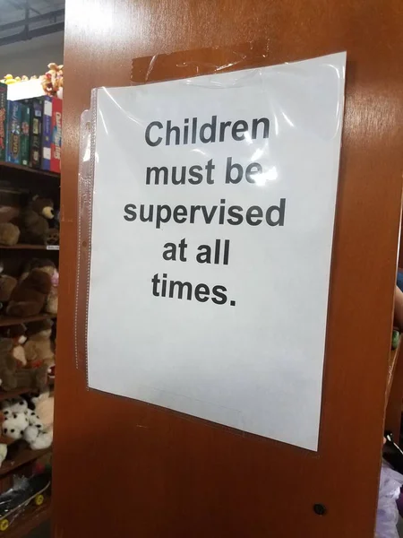 Paper Children Must Supervised All Times Wood Wall — Stock Photo, Image