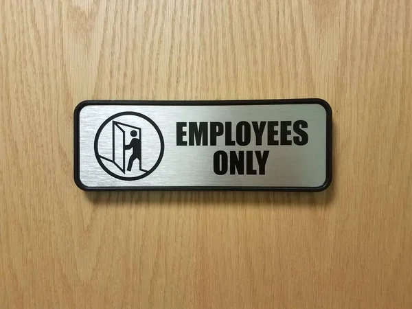 Silver Black Employees Only Sign Wood Door — Stock Photo, Image