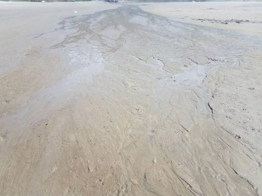 Sahilde ıslak kumda akan küçük nehir ya da dere suyu.