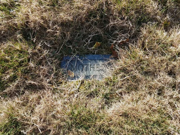 Piedra Piedra Con Palabra Madre Grabada Grabada Ella Hierba Césped — Foto de Stock