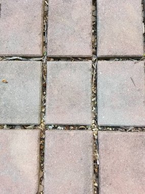 çatlaklarda küçük taşlar olan gri dikdörtgen kiremitler.