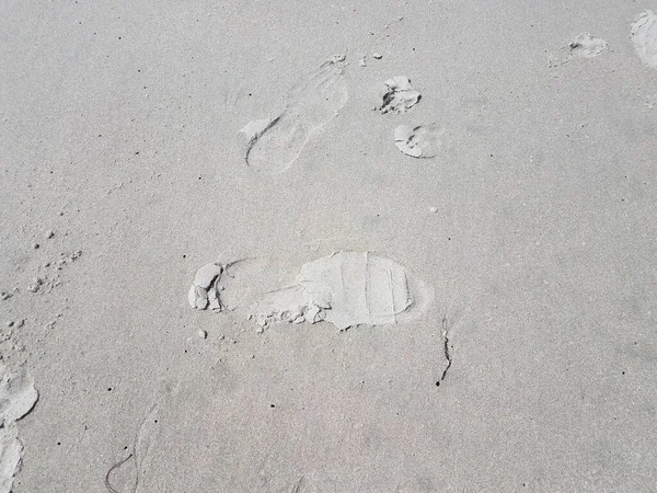 Sapato Impressão Impressão Areia Molhada Praia — Fotografia de Stock